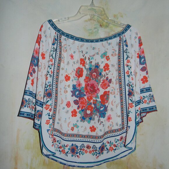 Forever 21 Shirt Mixed Floral Flutter Sleeve Boho Smocked Off Shoulder Blouse M - Picture 6 of 6